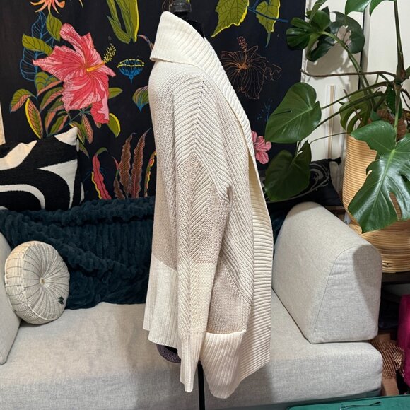 Isaac Mizrahi Shawl Collar Cardigan Sweater, Block Pattern, Cream/Beige, Large - Picture 3 of 16